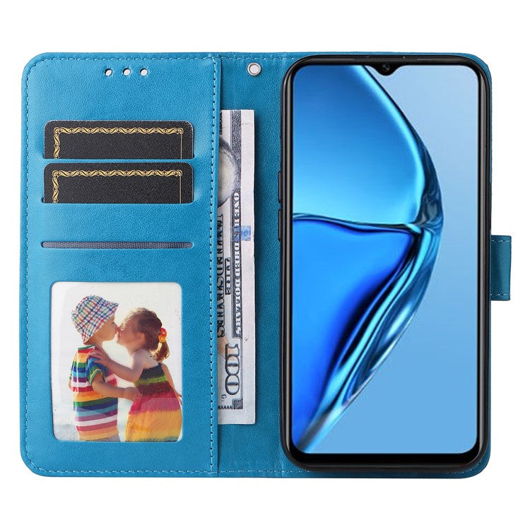 For Infinix Hot 20S 4G PU Leather Sunflower Imprinted Smartphone Case Stand Wallet Cover with Hand Strap - Blue