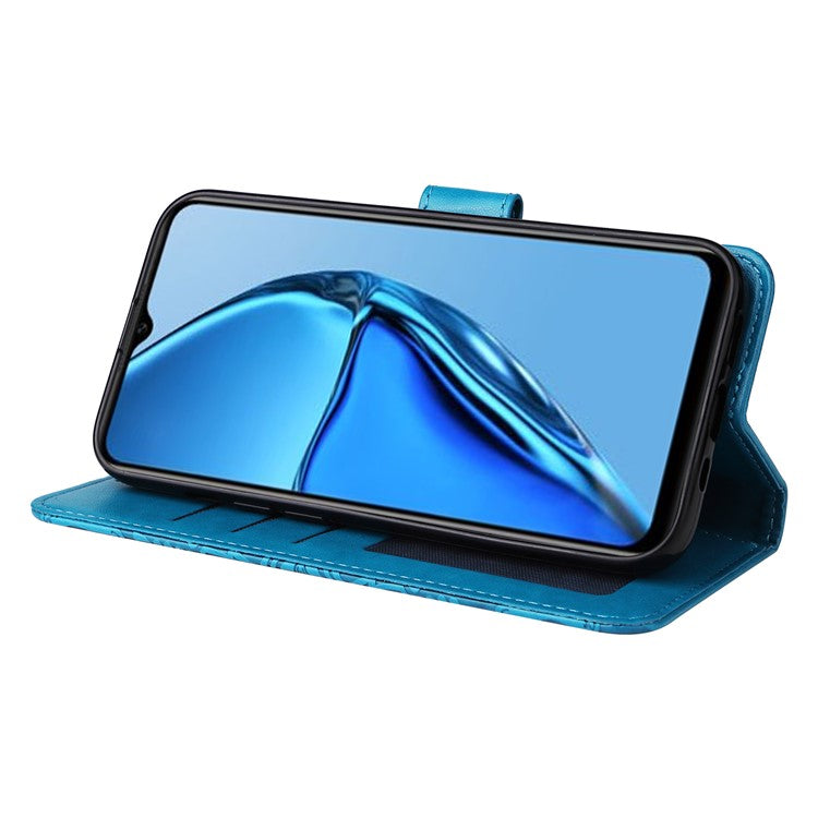 For Infinix Hot 20S 4G PU Leather Sunflower Imprinted Smartphone Case Stand Wallet Cover with Hand Strap - Blue