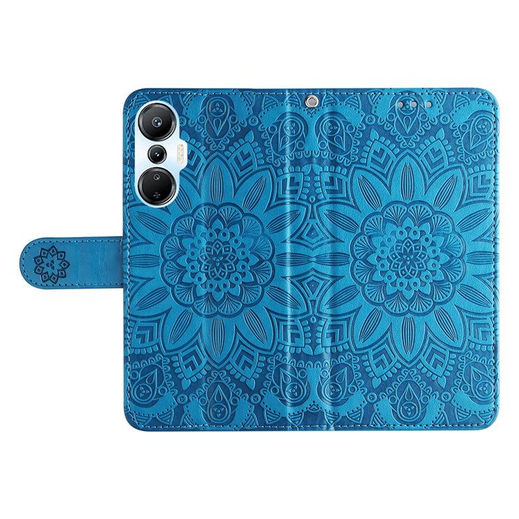 For Infinix Hot 20S 4G PU Leather Sunflower Imprinted Smartphone Case Stand Wallet Cover with Hand Strap - Blue