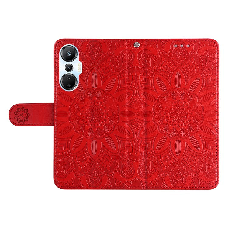 For Infinix Hot 20S 4G PU Leather Sunflower Imprinted Smartphone Case Stand Wallet Cover with Hand Strap - Red
