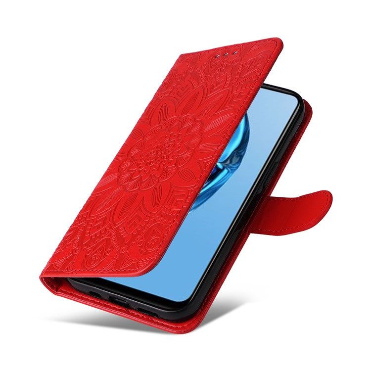 For Infinix Hot 20S 4G PU Leather Sunflower Imprinted Smartphone Case Stand Wallet Cover with Hand Strap - Red