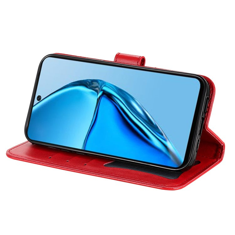 For Infinix Hot 20 4G Shockproof PU Leather Phone Case Stand Wallet Flower Imprinting Anti-Drop Phone Cover with Strap - Red