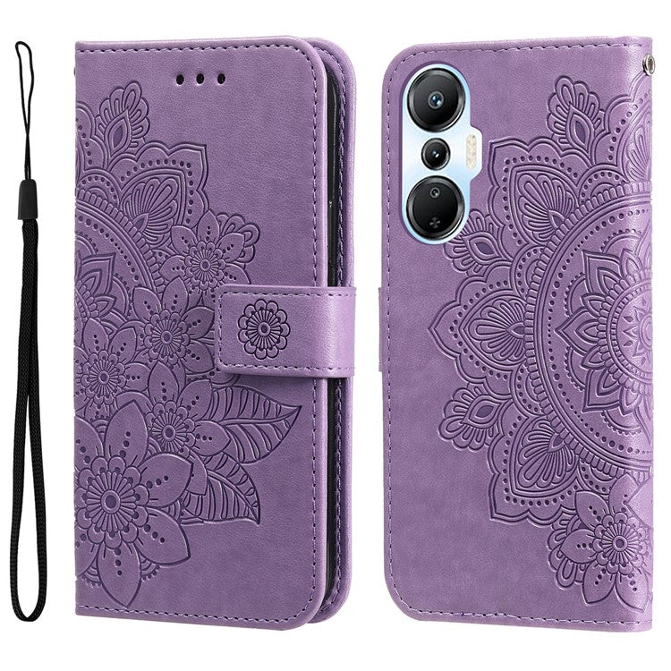 For Infinix Hot 20S 4G Flip Leather Phone Case Stand Wallet Flower Imprinting Phone Cover with Strap - Purple