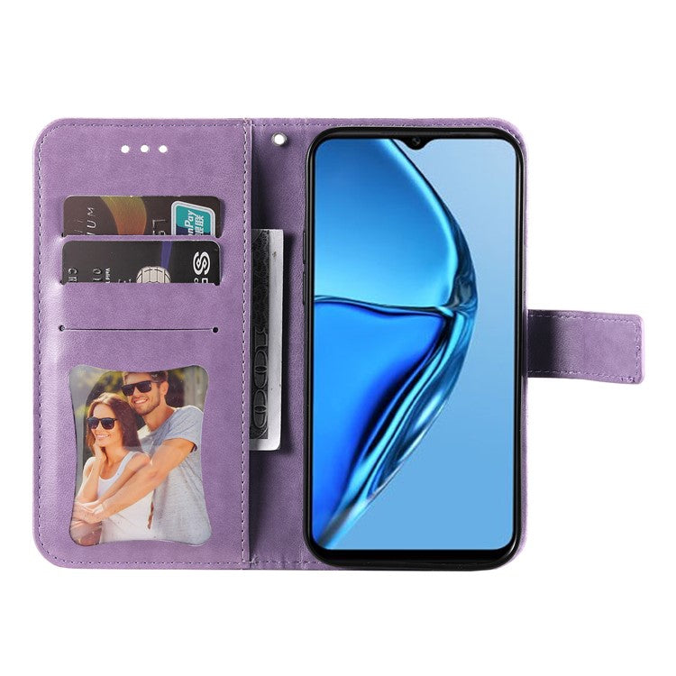 For Infinix Hot 20S 4G Flip Leather Phone Case Stand Wallet Flower Imprinting Phone Cover with Strap - Purple