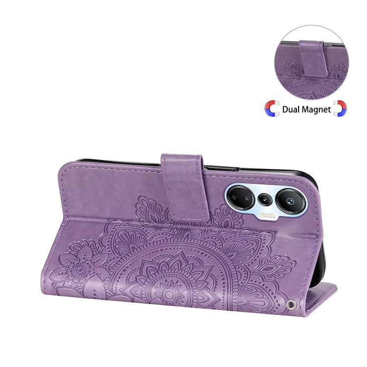 For Infinix Hot 20S 4G Flip Leather Phone Case Stand Wallet Flower Imprinting Phone Cover with Strap - Purple