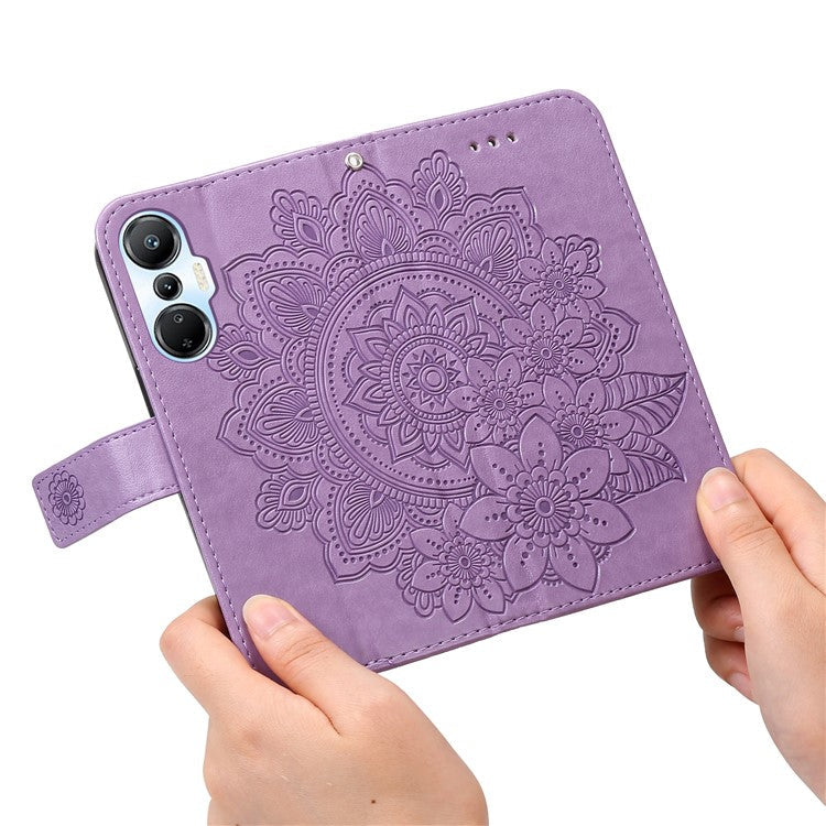 For Infinix Hot 20S 4G Flip Leather Phone Case Stand Wallet Flower Imprinting Phone Cover with Strap - Purple
