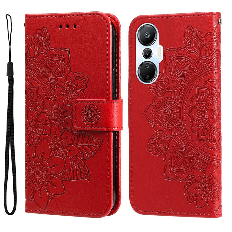 For Infinix Hot 20S 4G Flip Leather Phone Case Stand Wallet Flower Imprinting Phone Cover with Strap - Red