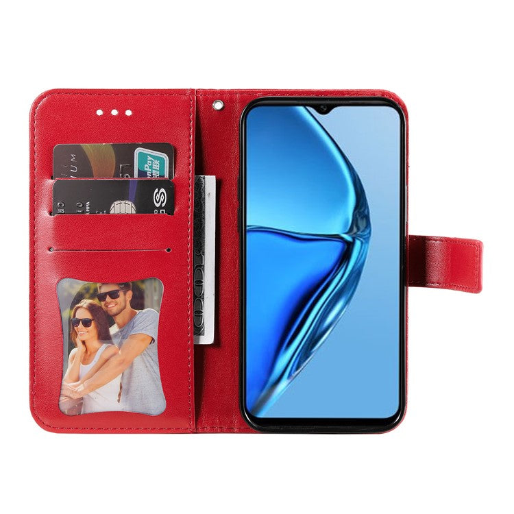 For Infinix Hot 20S 4G Flip Leather Phone Case Stand Wallet Flower Imprinting Phone Cover with Strap - Red