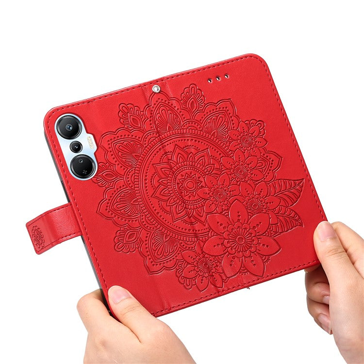 For Infinix Hot 20S 4G Flip Leather Phone Case Stand Wallet Flower Imprinting Phone Cover with Strap - Red