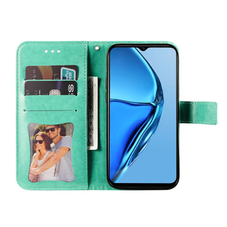 For Infinix Hot 20S 4G Flip Leather Phone Case Stand Wallet Flower Imprinting Phone Cover with Strap - Green