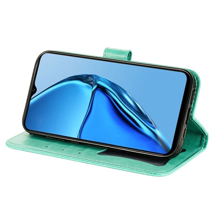For Infinix Hot 20S 4G Flip Leather Phone Case Stand Wallet Flower Imprinting Phone Cover with Strap - Green