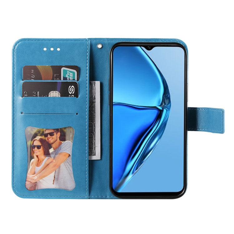 For Infinix Hot 20S 4G Flip Leather Phone Case Stand Wallet Flower Imprinting Phone Cover with Strap - Blue