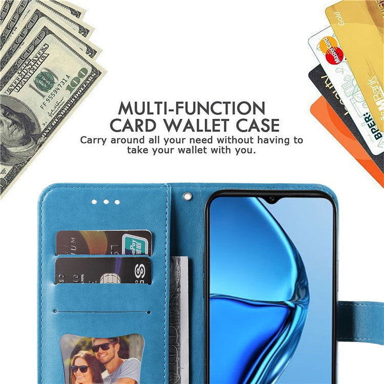 For Infinix Hot 20S 4G Flip Leather Phone Case Stand Wallet Flower Imprinting Phone Cover with Strap - Blue