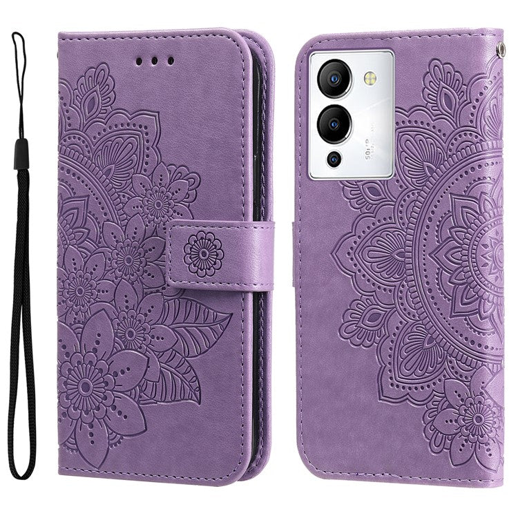 For Infinix Note 12 G96 4G PU Leather Flip Leather Phone Case Stand Wallet Flower Imprinting Cover with Strap - Purple