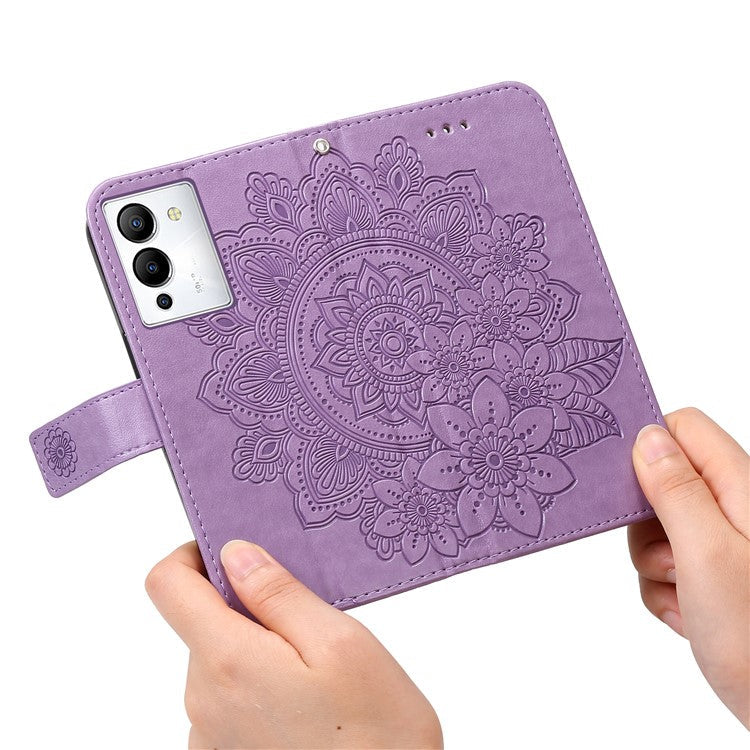 For Infinix Note 12 G96 4G PU Leather Flip Leather Phone Case Stand Wallet Flower Imprinting Cover with Strap - Purple
