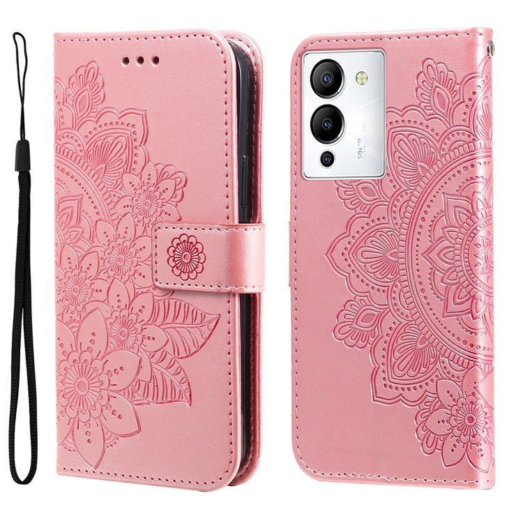 For Infinix Note 12 G96 4G PU Leather Flip Leather Phone Case Stand Wallet Flower Imprinting Cover with Strap - Pink