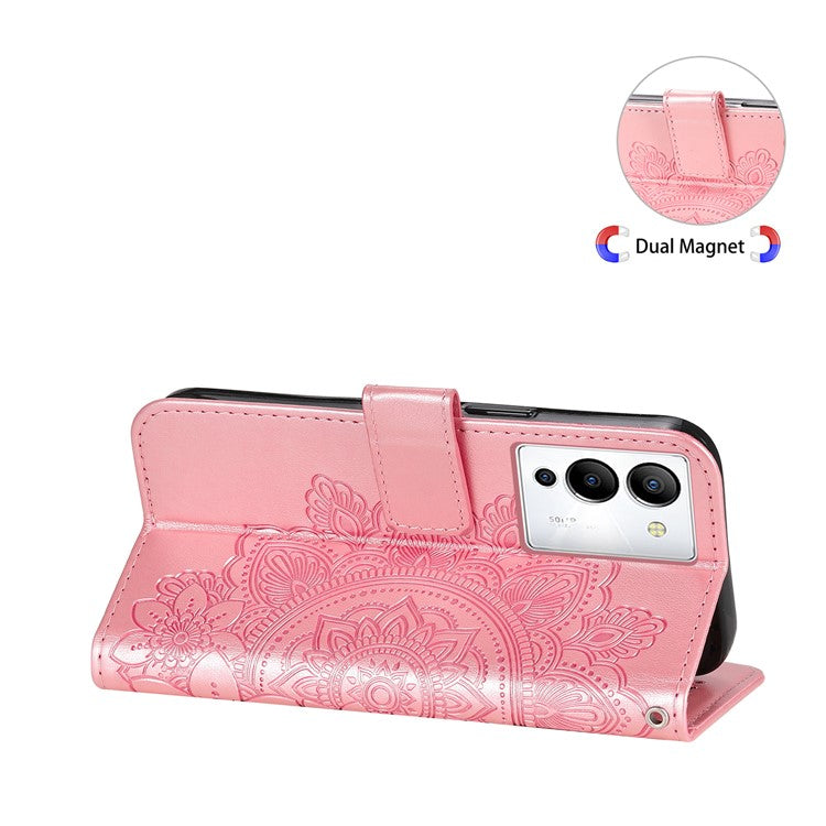For Infinix Note 12 G96 4G PU Leather Flip Leather Phone Case Stand Wallet Flower Imprinting Cover with Strap - Pink