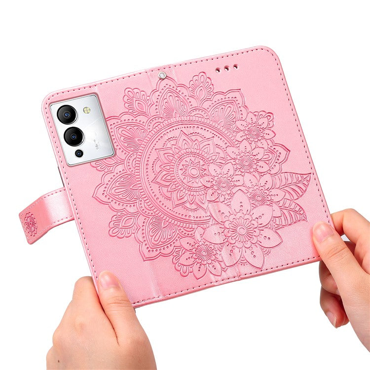 For Infinix Note 12 G96 4G PU Leather Flip Leather Phone Case Stand Wallet Flower Imprinting Cover with Strap - Pink