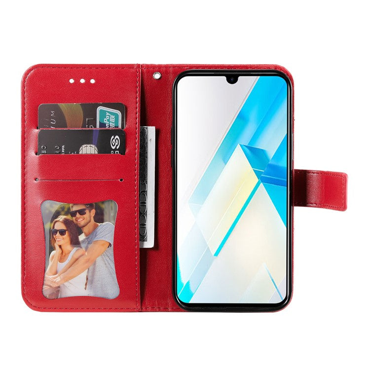 For Infinix Note 12 G96 4G PU Leather Flip Leather Phone Case Stand Wallet Flower Imprinting Cover with Strap - Red