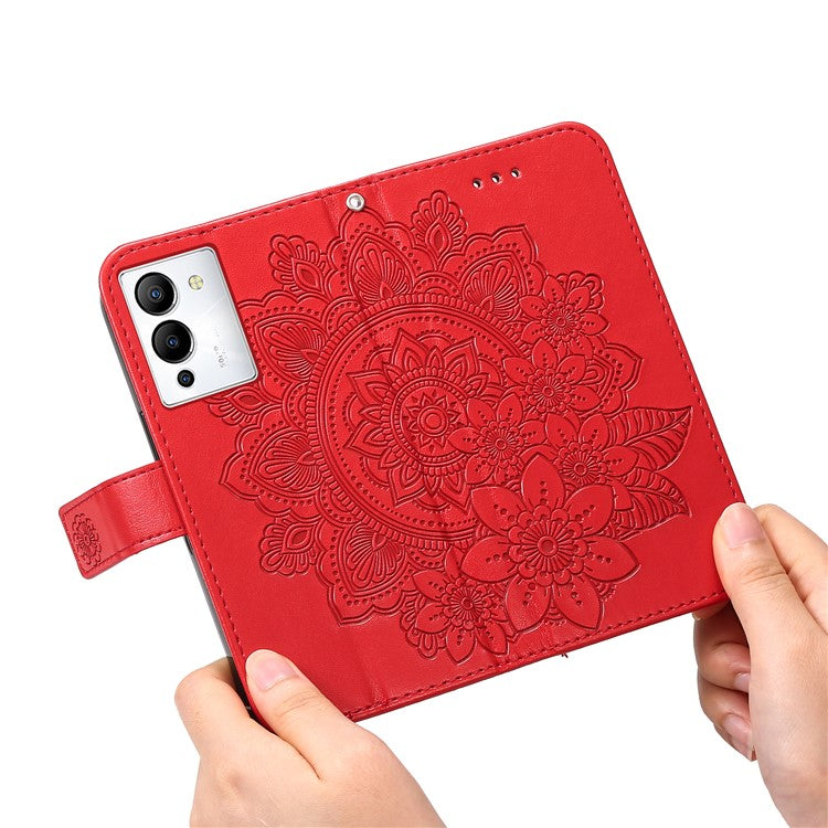 For Infinix Note 12 G96 4G PU Leather Flip Leather Phone Case Stand Wallet Flower Imprinting Cover with Strap - Red
