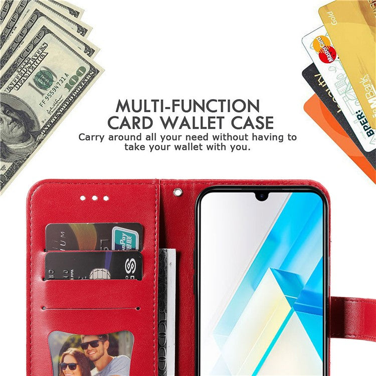 For Infinix Note 12 G96 4G PU Leather Flip Leather Phone Case Stand Wallet Flower Imprinting Cover with Strap - Red
