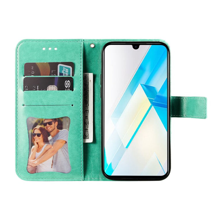 For Infinix Note 12 G96 4G PU Leather Flip Leather Phone Case Stand Wallet Flower Imprinting Cover with Strap - Green