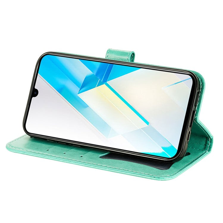 For Infinix Note 12 G96 4G PU Leather Flip Leather Phone Case Stand Wallet Flower Imprinting Cover with Strap - Green