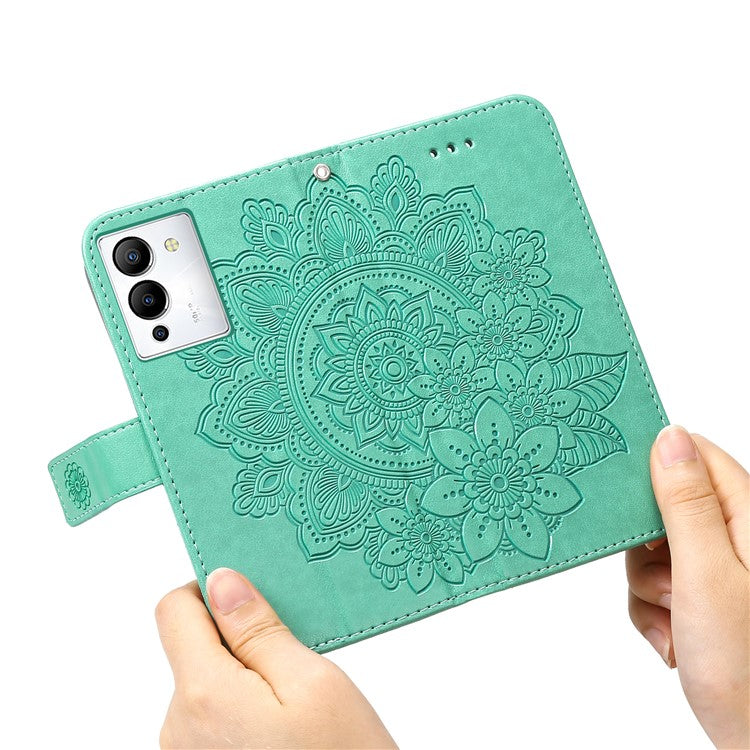 For Infinix Note 12 G96 4G PU Leather Flip Leather Phone Case Stand Wallet Flower Imprinting Cover with Strap - Green