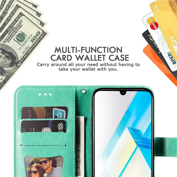 For Infinix Note 12 G96 4G PU Leather Flip Leather Phone Case Stand Wallet Flower Imprinting Cover with Strap - Green