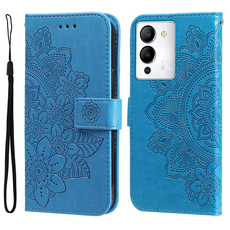 For Infinix Note 12 G96 4G PU Leather Flip Leather Phone Case Stand Wallet Flower Imprintingcover with Strap - Blue