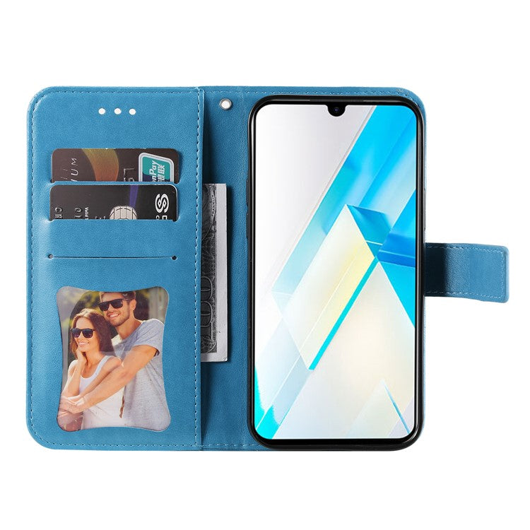 For Infinix Note 12 G96 4G PU Leather Flip Leather Phone Case Stand Wallet Flower Imprintingcover with Strap - Blue