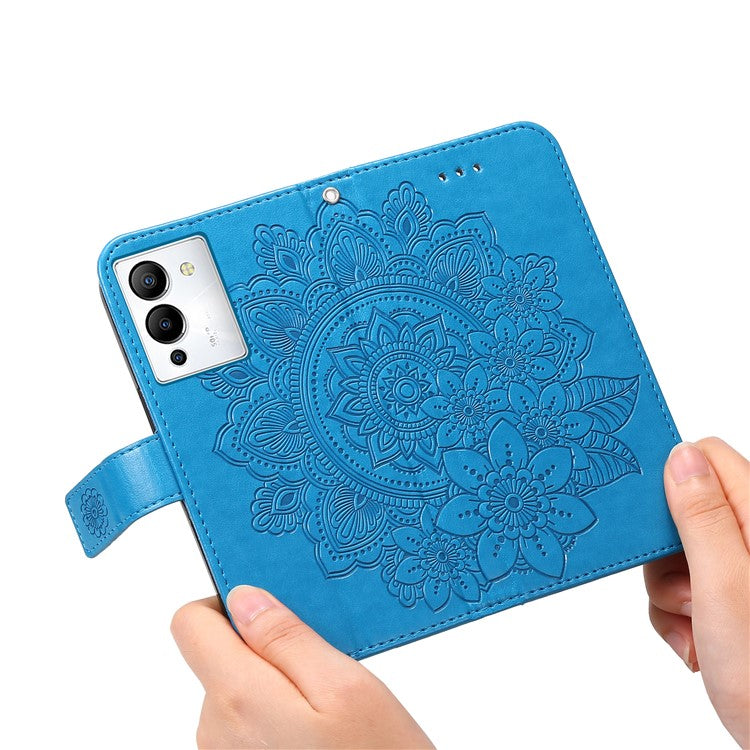 For Infinix Note 12 G96 4G PU Leather Flip Leather Phone Case Stand Wallet Flower Imprintingcover with Strap - Blue