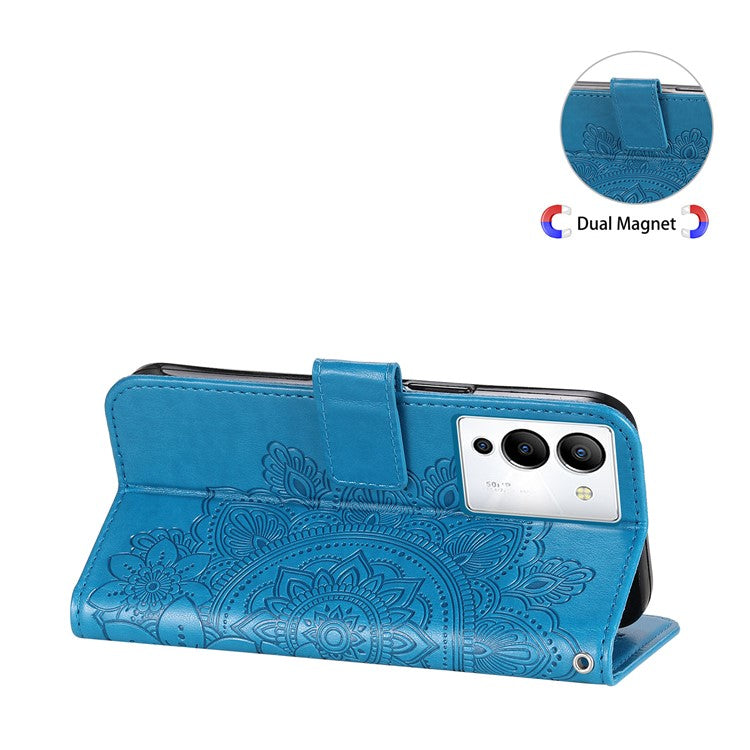For Infinix Note 12 G96 4G PU Leather Flip Leather Phone Case Stand Wallet Flower Imprintingcover with Strap - Blue