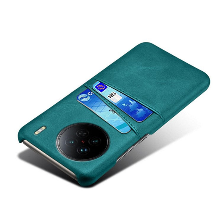 For vivo X90 5G Anti-fall Phone Back Cover Card Holder PU Leather Coated Hard PC Phone Case - Green