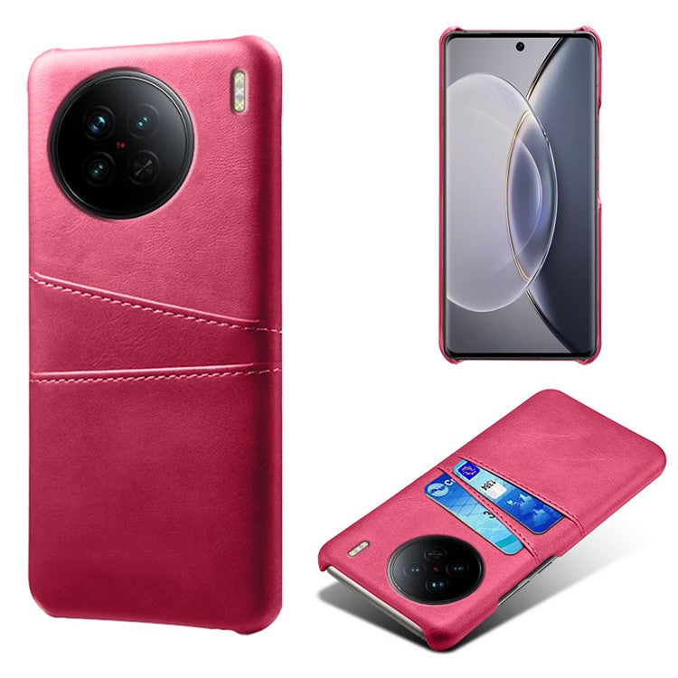 For vivo X90 5G Anti-fall Phone Back Cover Card Holder PU Leather Coated Hard PC Phone Case - Rose