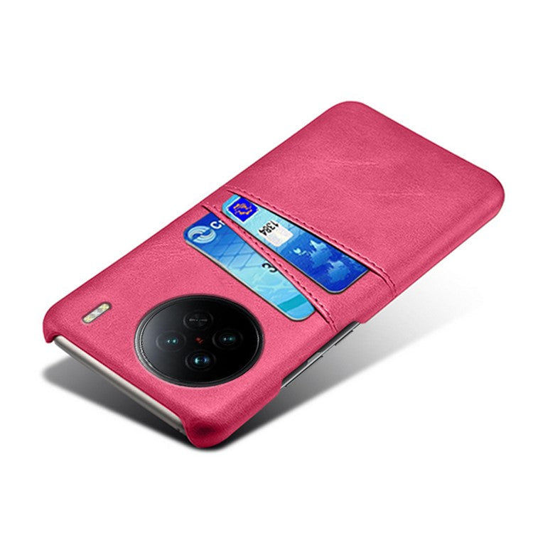 For vivo X90 5G Anti-fall Phone Back Cover Card Holder PU Leather Coated Hard PC Phone Case - Rose