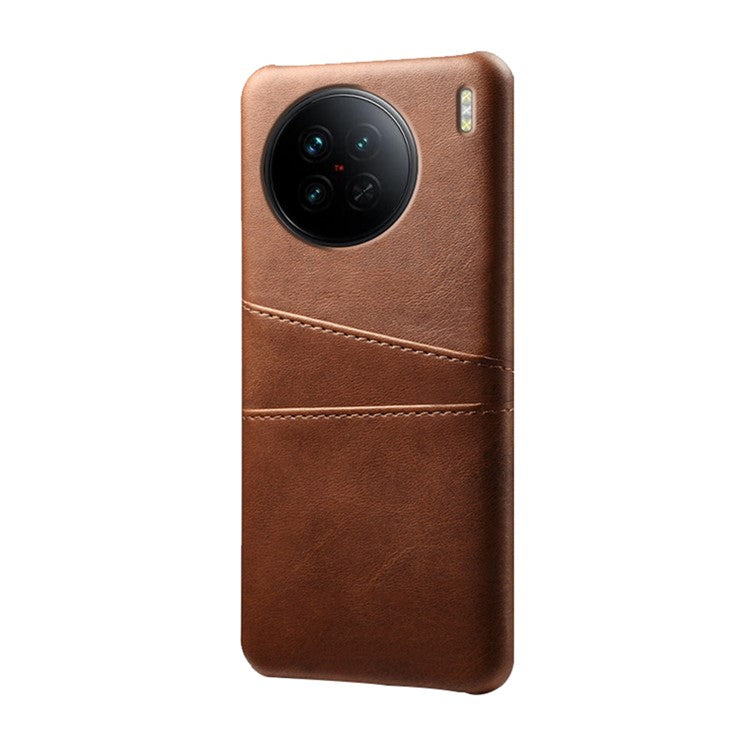 For vivo X90 5G Anti-fall Phone Back Cover Card Holder PU Leather Coated Hard PC Phone Case - Brown