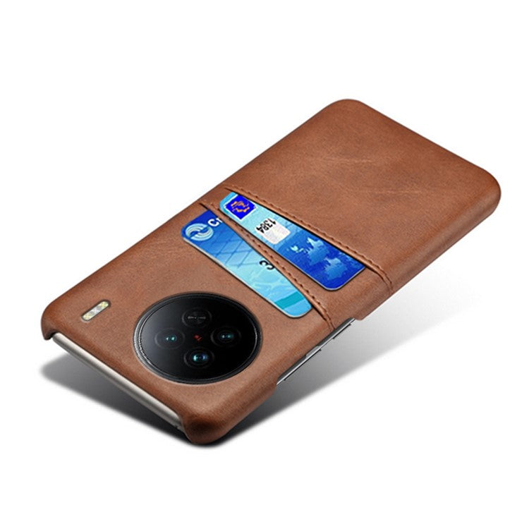 For vivo X90 5G Anti-fall Phone Back Cover Card Holder PU Leather Coated Hard PC Phone Case - Brown