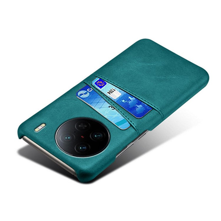 For vivo X90 Pro 5G Lightweight Mobile Phone Back Cover PU Leather Coated Hard PC Phone Case with Dual Card Slots - Green