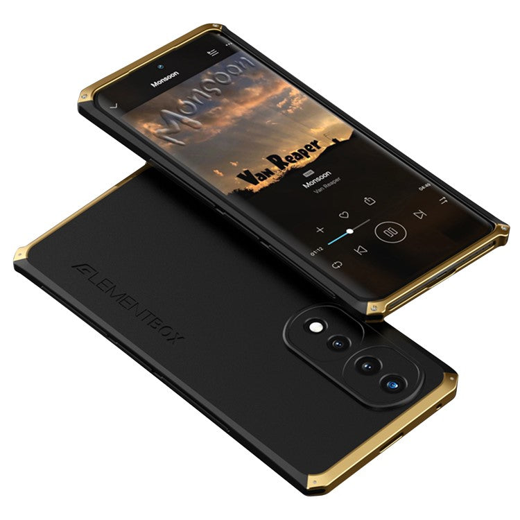 ELEMENT BOX For Honor 70 5G Hard PC Back Metal Frame Hybrid Case 3-Piece Design Anti-drop Phone Cover - Black  /  Gold