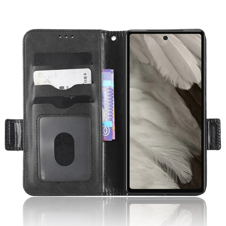 For Google Pixel 7a Imprinted Triangle Pattern Phone Cover Stand Wallet PU Leather Magnetic Clasp Case - Black