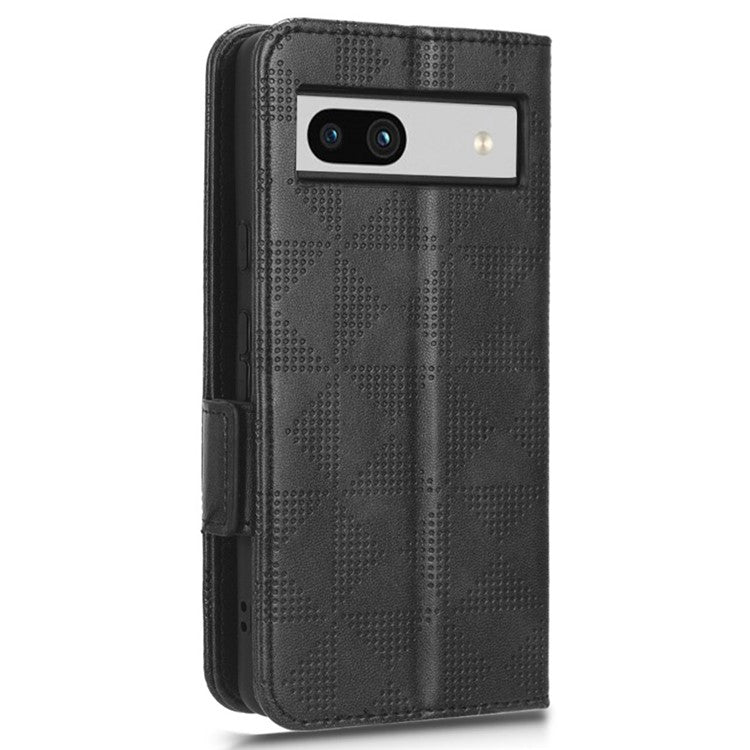 For Google Pixel 7a Imprinted Triangle Pattern Phone Cover Stand Wallet PU Leather Magnetic Clasp Case - Black