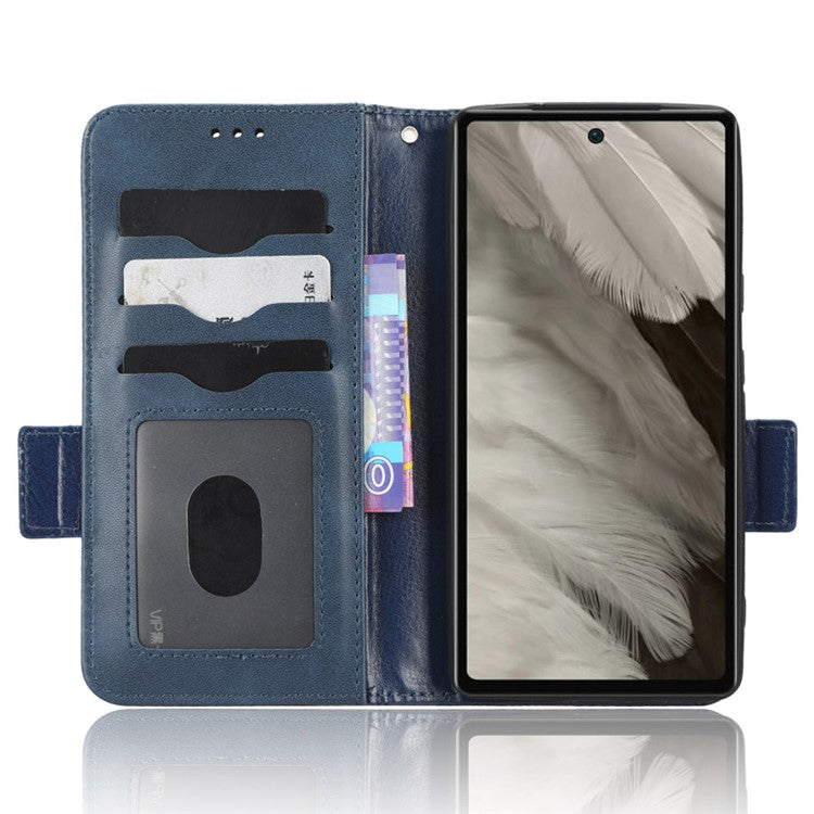 For Google Pixel 7a Imprinted Triangle Pattern Phone Cover Stand Wallet PU Leather Magnetic Clasp Case - Blue