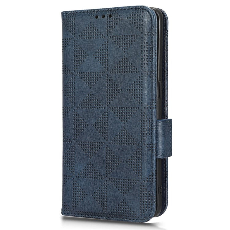 For Google Pixel 7a Imprinted Triangle Pattern Phone Cover Stand Wallet PU Leather Magnetic Clasp Case - Blue