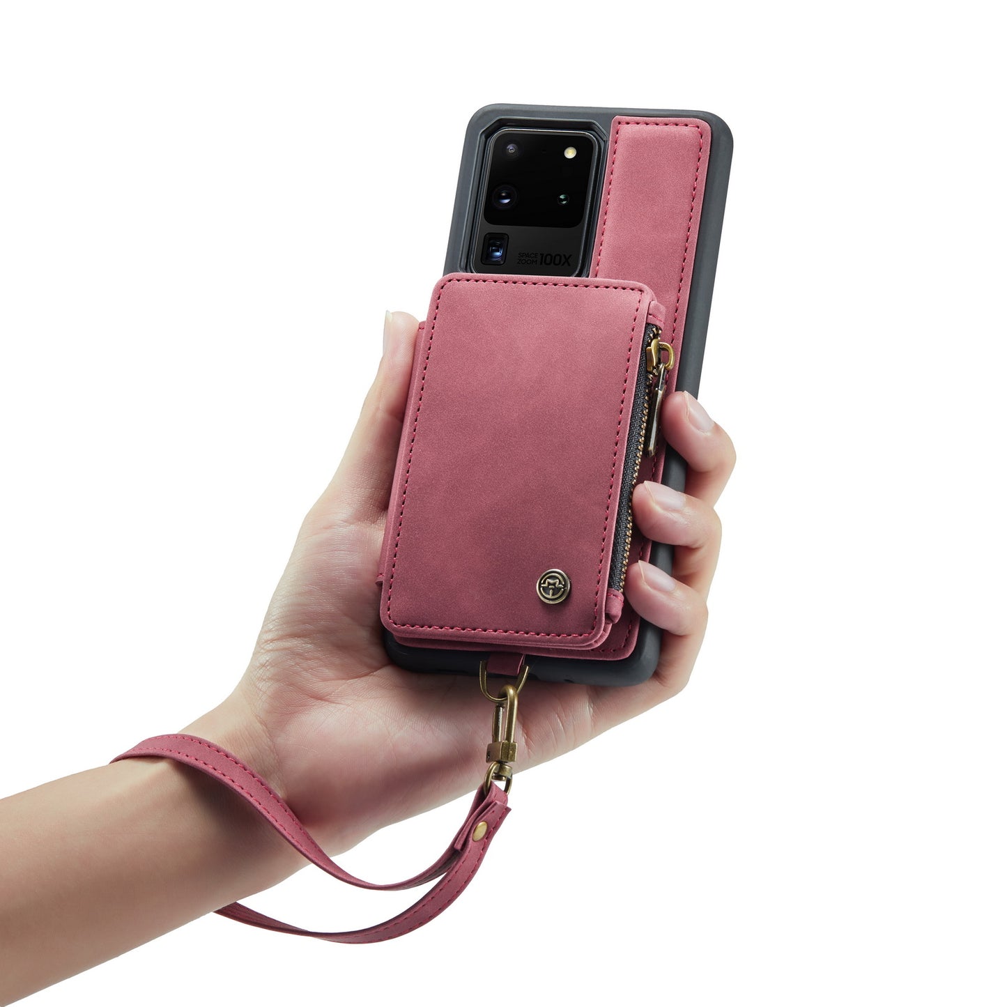 CASEME C20 Series for Samsung Galaxy S20 Ultra RFID Blocking Wallet Kickstand Zipper Pocket Phone Case Anti-drop Anti-scratch Leather Coated TPU Phone Cover - Red