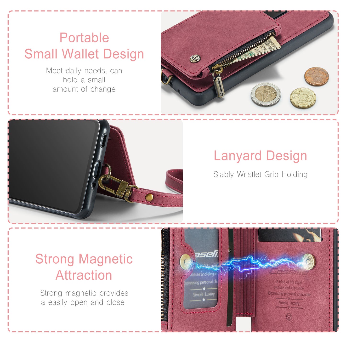 CASEME C20 Series for Samsung Galaxy S20 Ultra RFID Blocking Wallet Kickstand Zipper Pocket Phone Case Anti-drop Anti-scratch Leather Coated TPU Phone Cover - Red