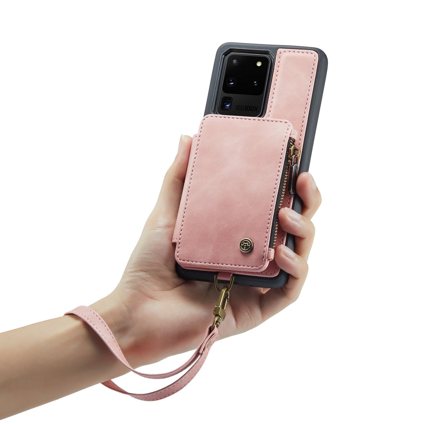 CASEME C20 Series for Samsung Galaxy S20 Ultra RFID Blocking Wallet Kickstand Zipper Pocket Phone Case Anti-drop Anti-scratch Leather Coated TPU Phone Cover - Pink