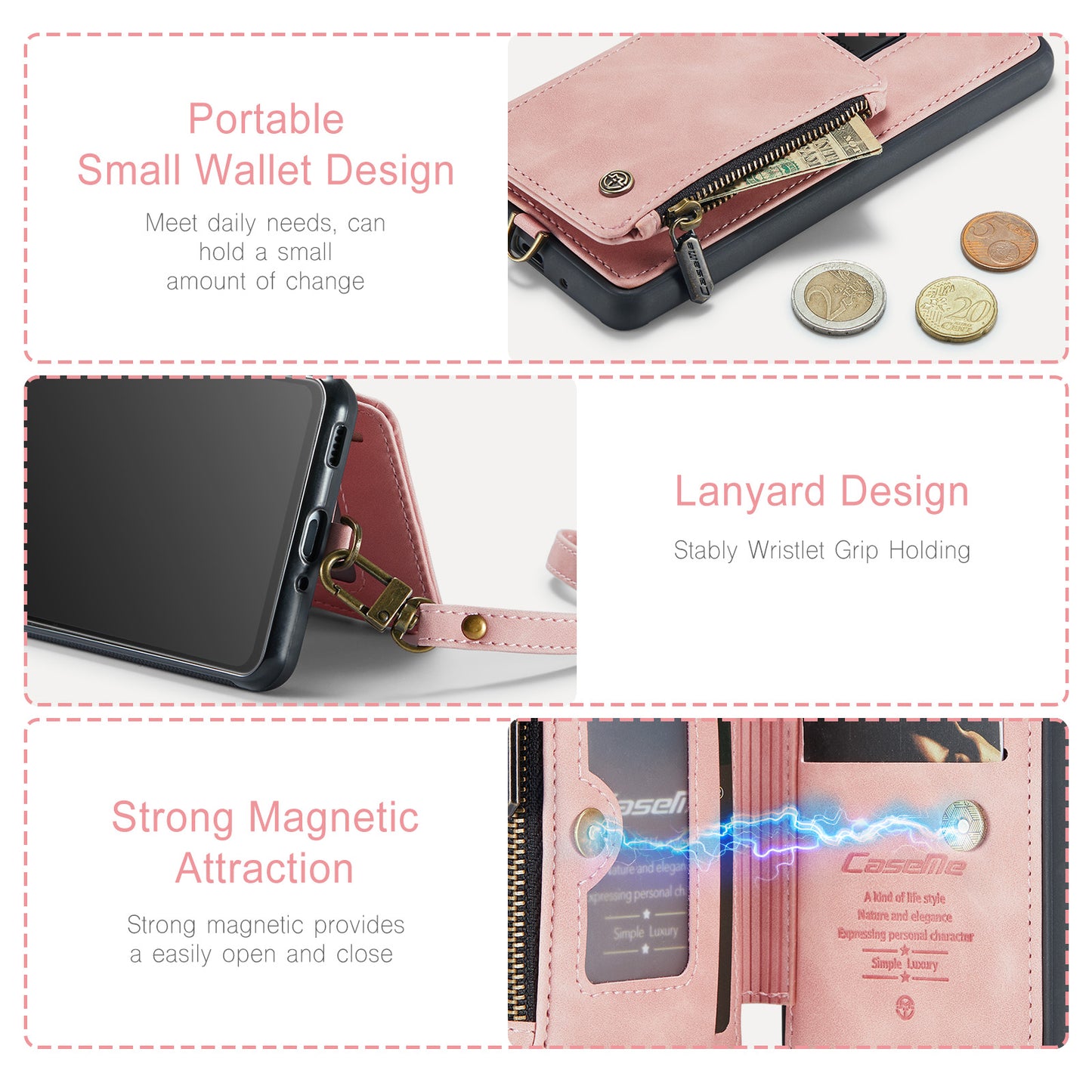 CASEME C20 Series for Samsung Galaxy S20 Ultra RFID Blocking Wallet Kickstand Zipper Pocket Phone Case Anti-drop Anti-scratch Leather Coated TPU Phone Cover - Pink