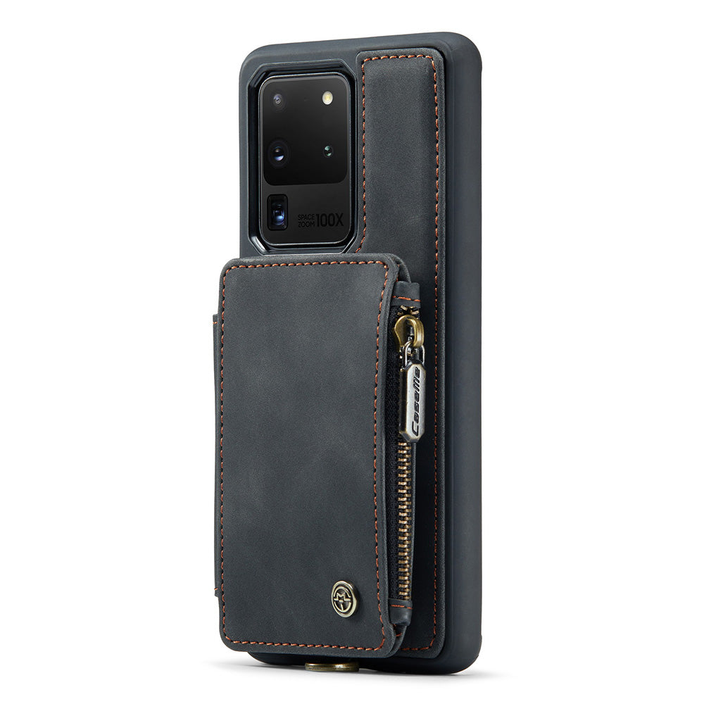 CASEME C20 Series for Samsung Galaxy S20 Ultra RFID Blocking Wallet Kickstand Zipper Pocket Phone Case Anti-drop Anti-scratch Leather Coated TPU Phone Cover - Black