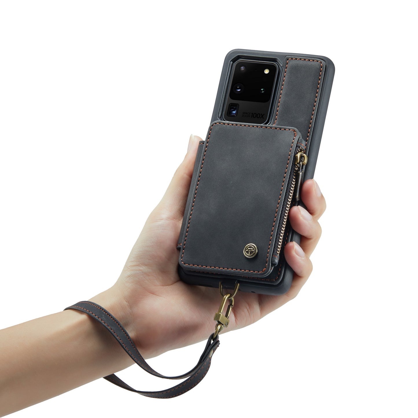CASEME C20 Series for Samsung Galaxy S20 Ultra RFID Blocking Wallet Kickstand Zipper Pocket Phone Case Anti-drop Anti-scratch Leather Coated TPU Phone Cover - Black